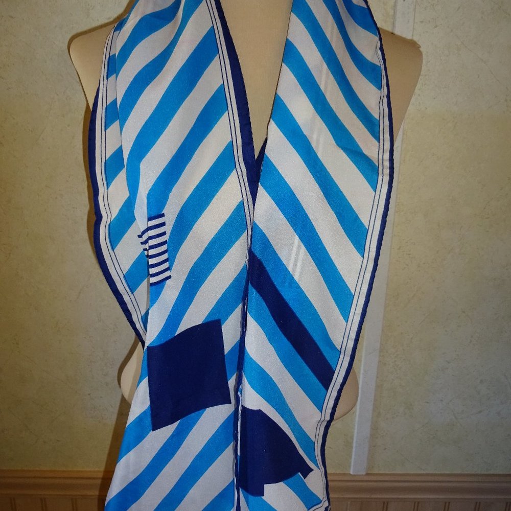 Vintage Alexis Kirk Scarf Blue White Striped 54"